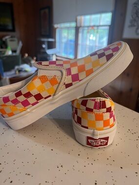 Vans Kids Slip-On Checkerboard Sneakers - Pink Orange Yellow